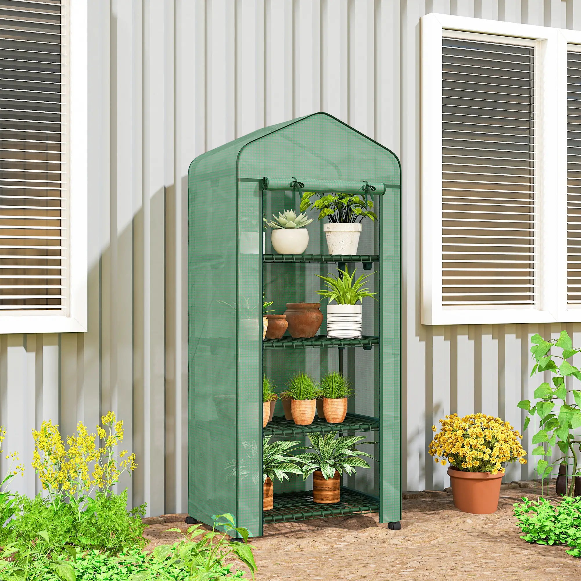 Portable Greenhouse, 4 Tier Shelves, PE Cover, Green Walk In Greenhouses at Gallery Canada