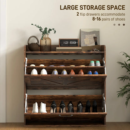 Narrow Shoe Storage Cabinet, 2 Flip Drawers, Adjustable Shelves, Rustic Brown Shoe Storage Cabinets & Racks at Gallery Canada