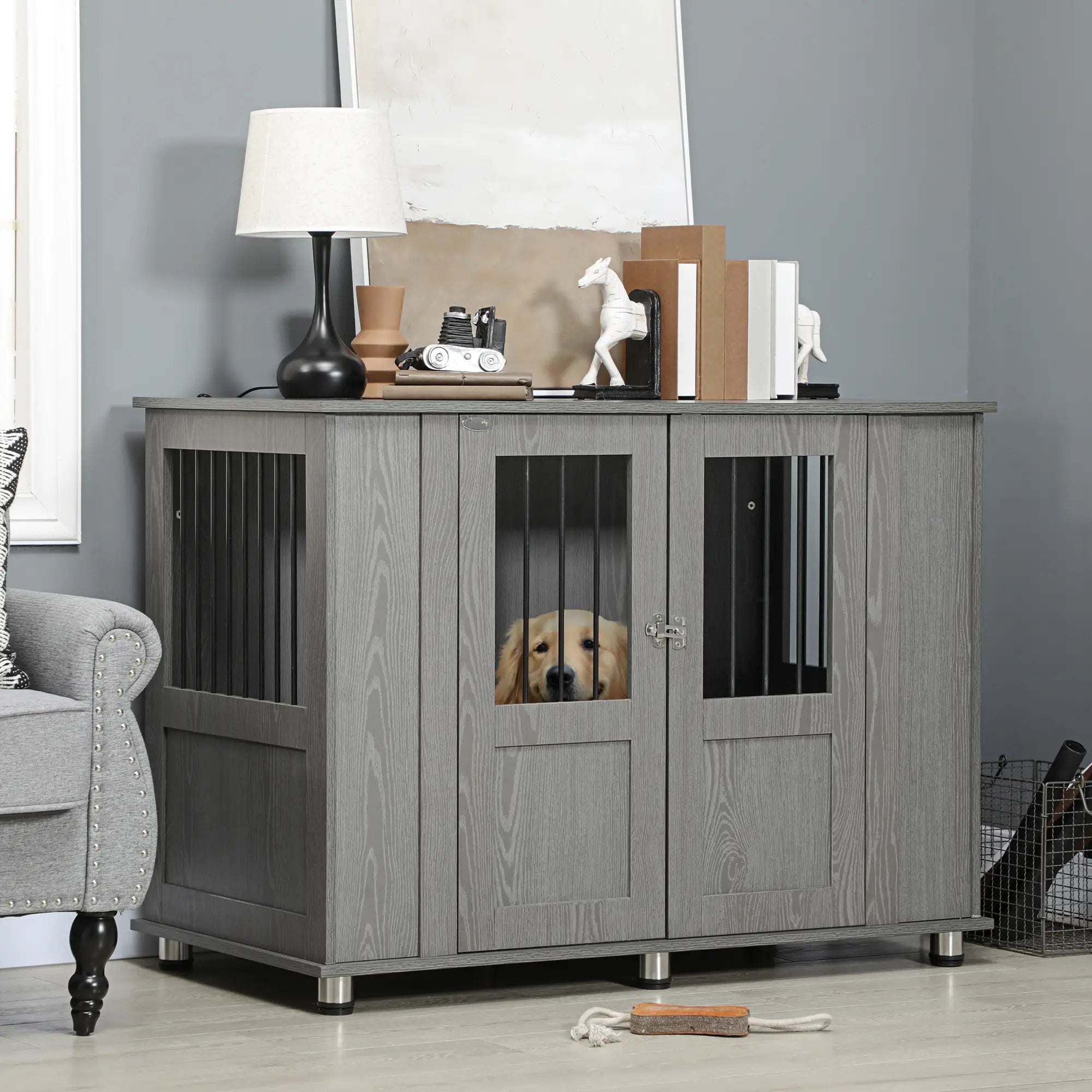 Dog Crate Furniture with Lockable Magnetic Door, Adjustable feet for Extra Large, Medium &; Small Dogs, Indoor Use, Grey Houses, Kennels & Pens at Gallery Canada