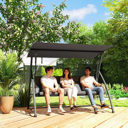 3 Person Patio Swing Chair, Convertible Hammock, Outdoor Lounge Bed, Dark Grey Porch Swings with Canopy at Gallery Canada