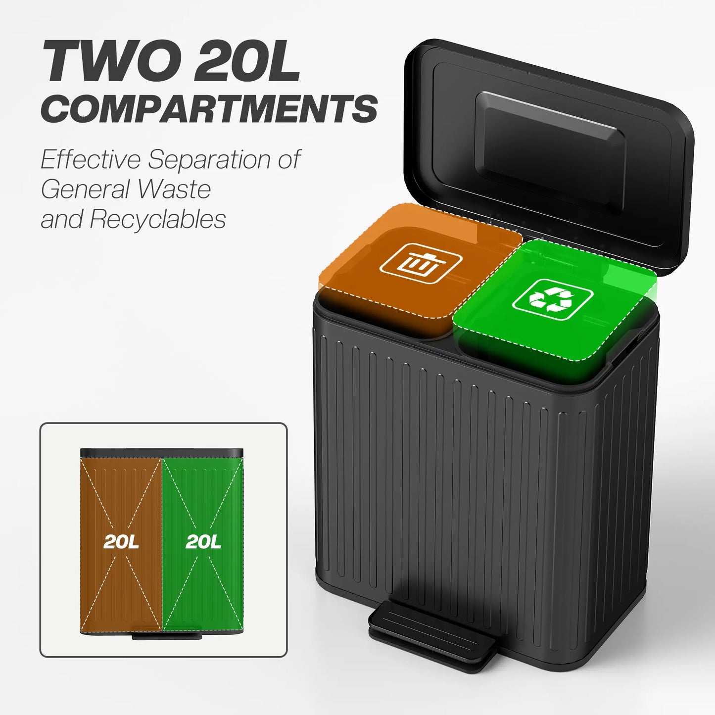 Trash Can, 2 x 5.3 Gallon, Soft Close Lid, Removable Inner Buckets