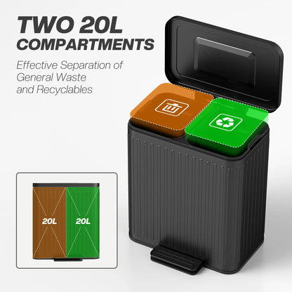 Trash Can, 2 x 5.3 Gallon, Soft Close Lid, Removable Inner Buckets