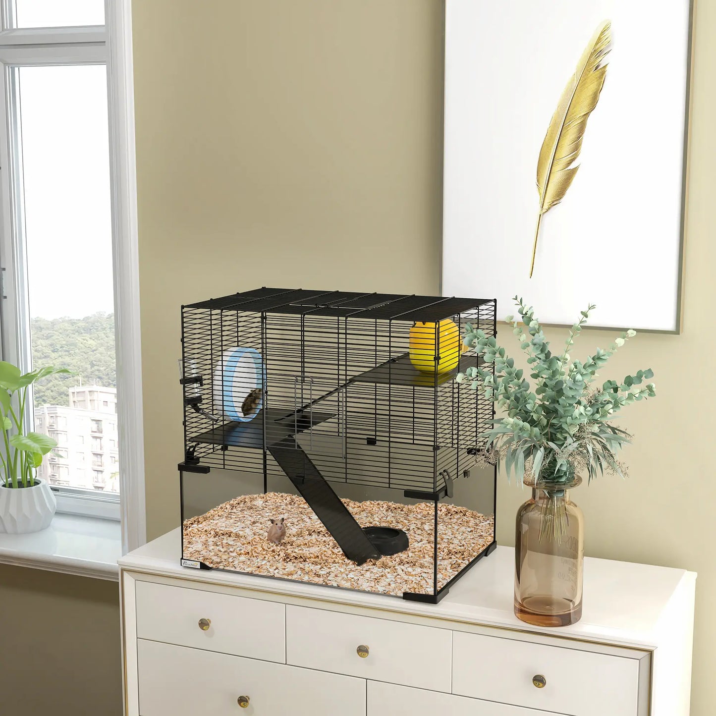 Hamster Cage, Gerbil Cage with Glass Basin, Small, Black Hamster Cages at Gallery Canada