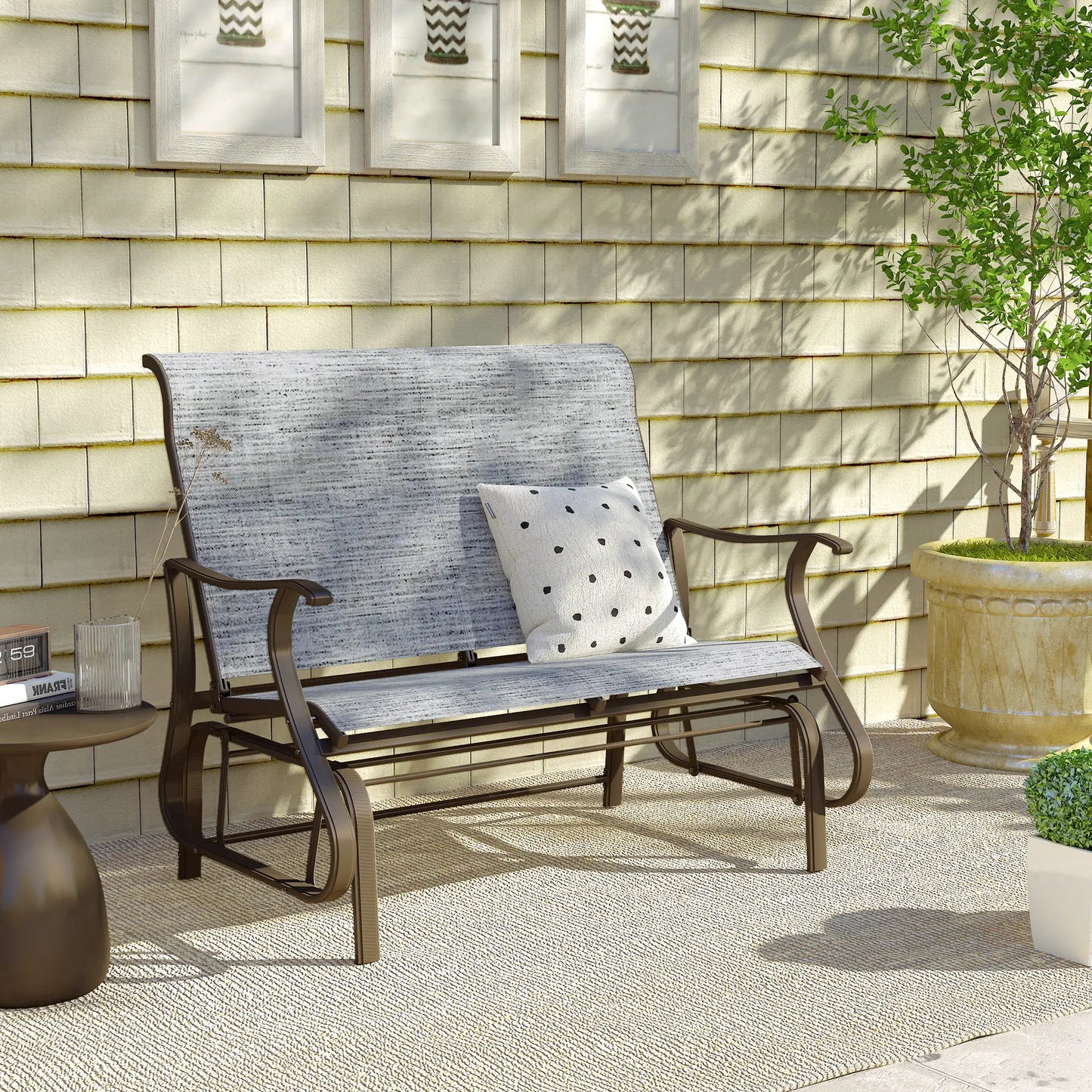 Garden Double Gliding Chair, Patio Glider, Steel Frame, Dark Grey Outdoor Gliders at Gallery Canada