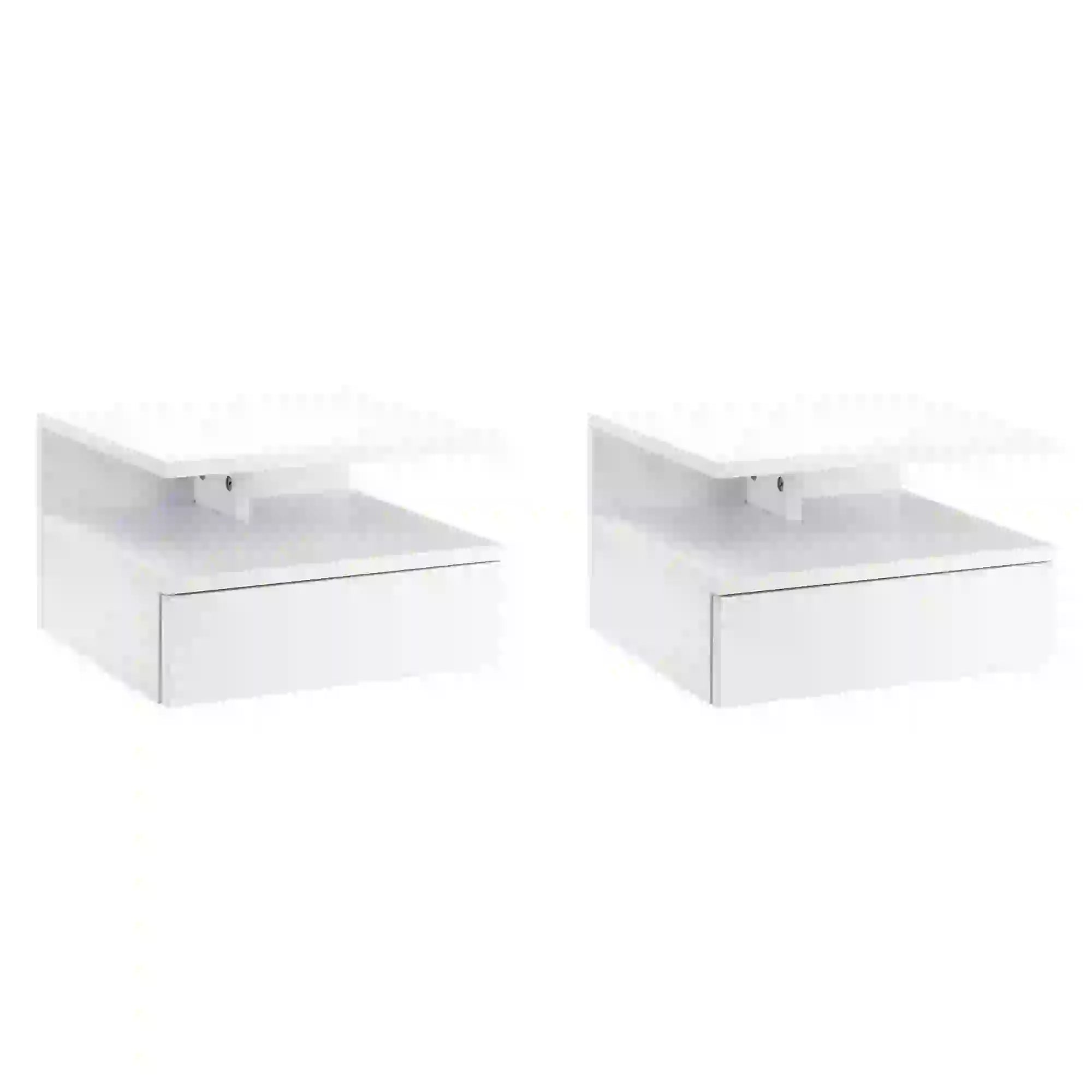Floating Bedside Tables, Set of 2, Drawer and Open Shelf, White Bedside Tables at Gallery Canada