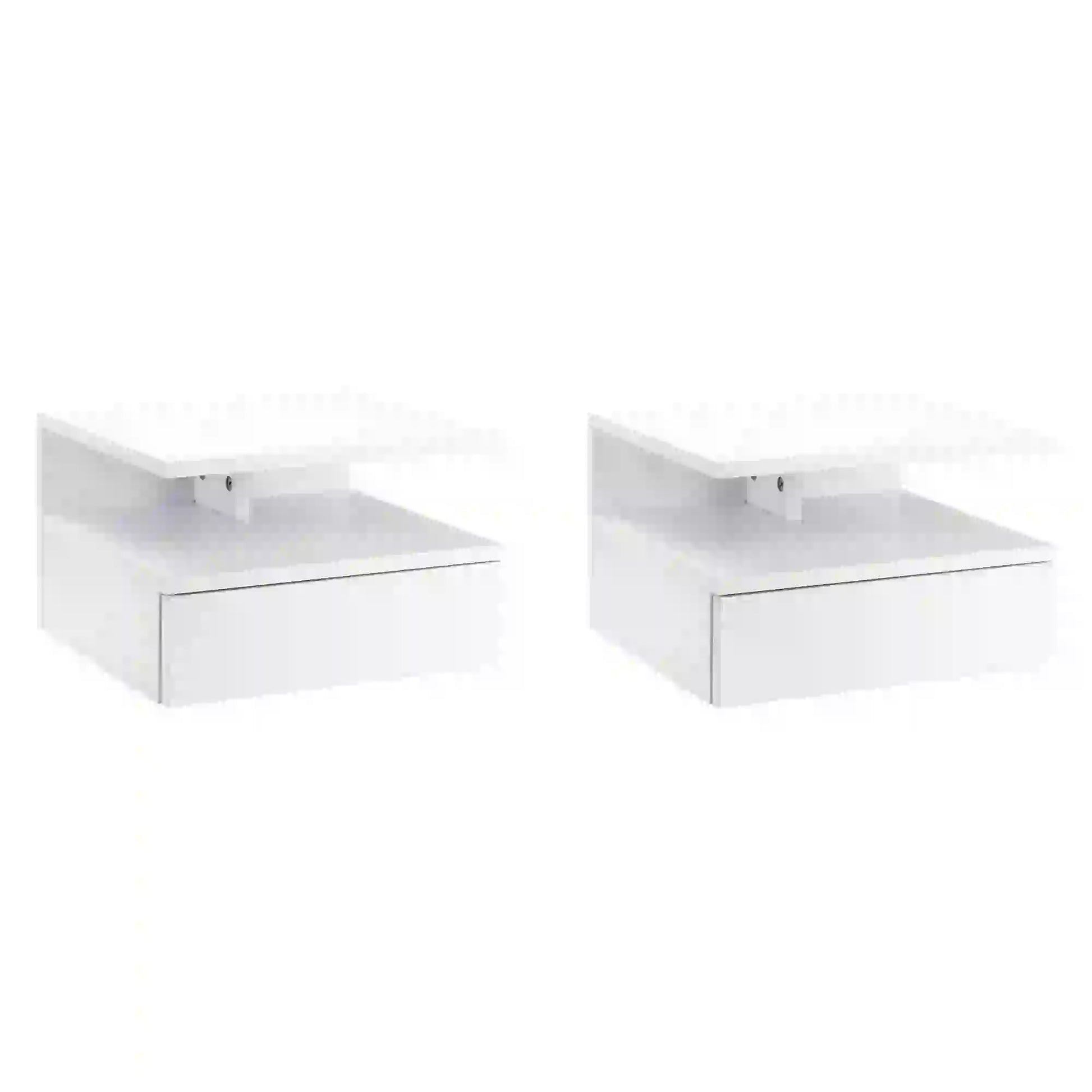 Floating Bedside Tables, Set of 2, Drawer and Open Shelf, White Bedside Tables at Gallery Canada