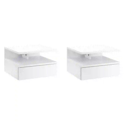 Floating Bedside Tables, Set of 2, Drawer and Open Shelf, White Bedside Tables at Gallery Canada