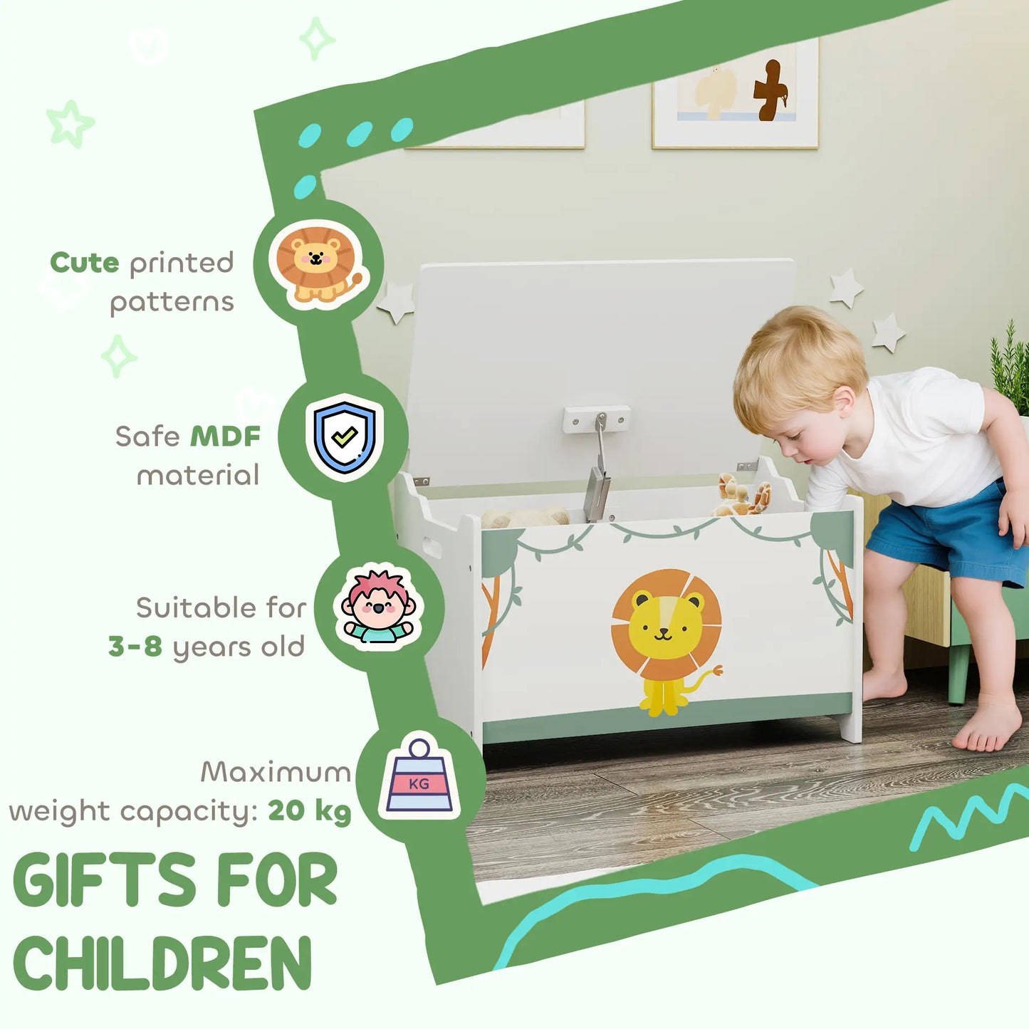 Kids Storage Chest with Lid, Safety Hinges, Green Baby & Kids Storage at Gallery Canada