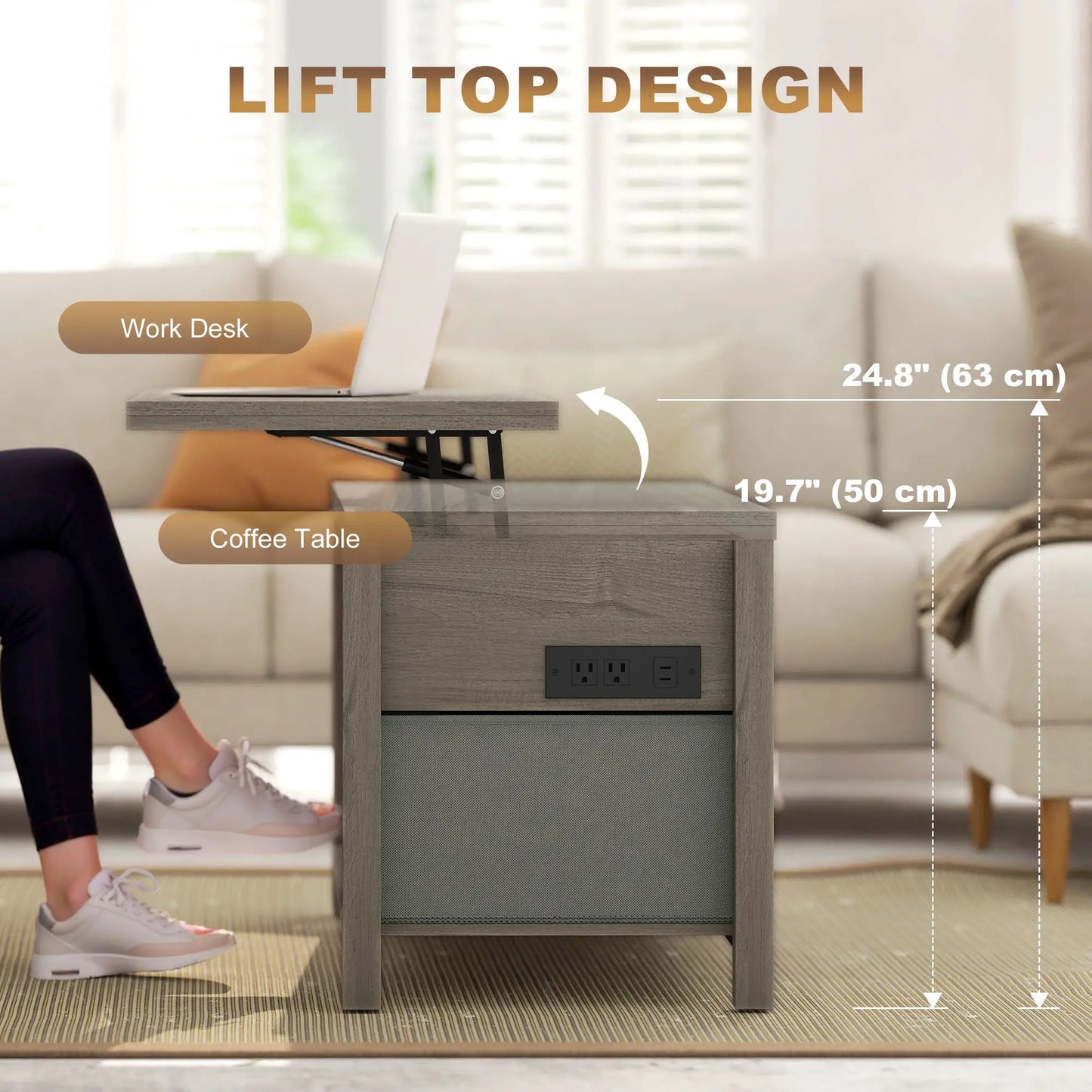 Lift Top Coffee Table, 3 Hidden Compartments, 2 Fabric Drawers, Expandable Top, Charging Station Coffee Tables at Gallery Canada