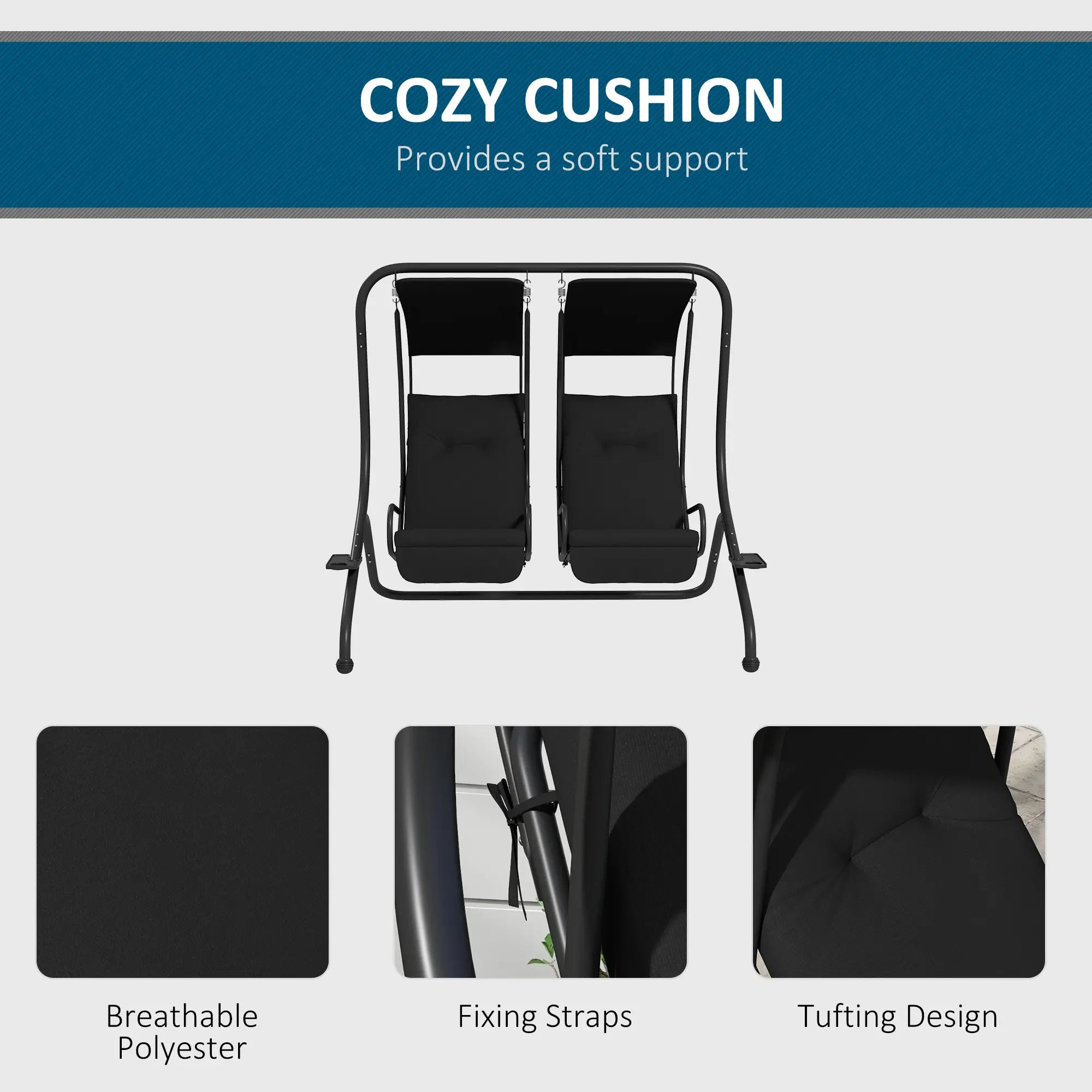 2-Seater Outdoor Porch Swing with Canopy, Black Porch Swings with Canopy at Gallery Canada