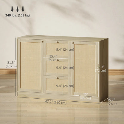 Boho Sideboard Buffet Cabinet, Kitchen Coffee Bar, 3 Drawers, 2 Shelves, 4 Racks, Natural Storage Cabinets at Gallery Canada