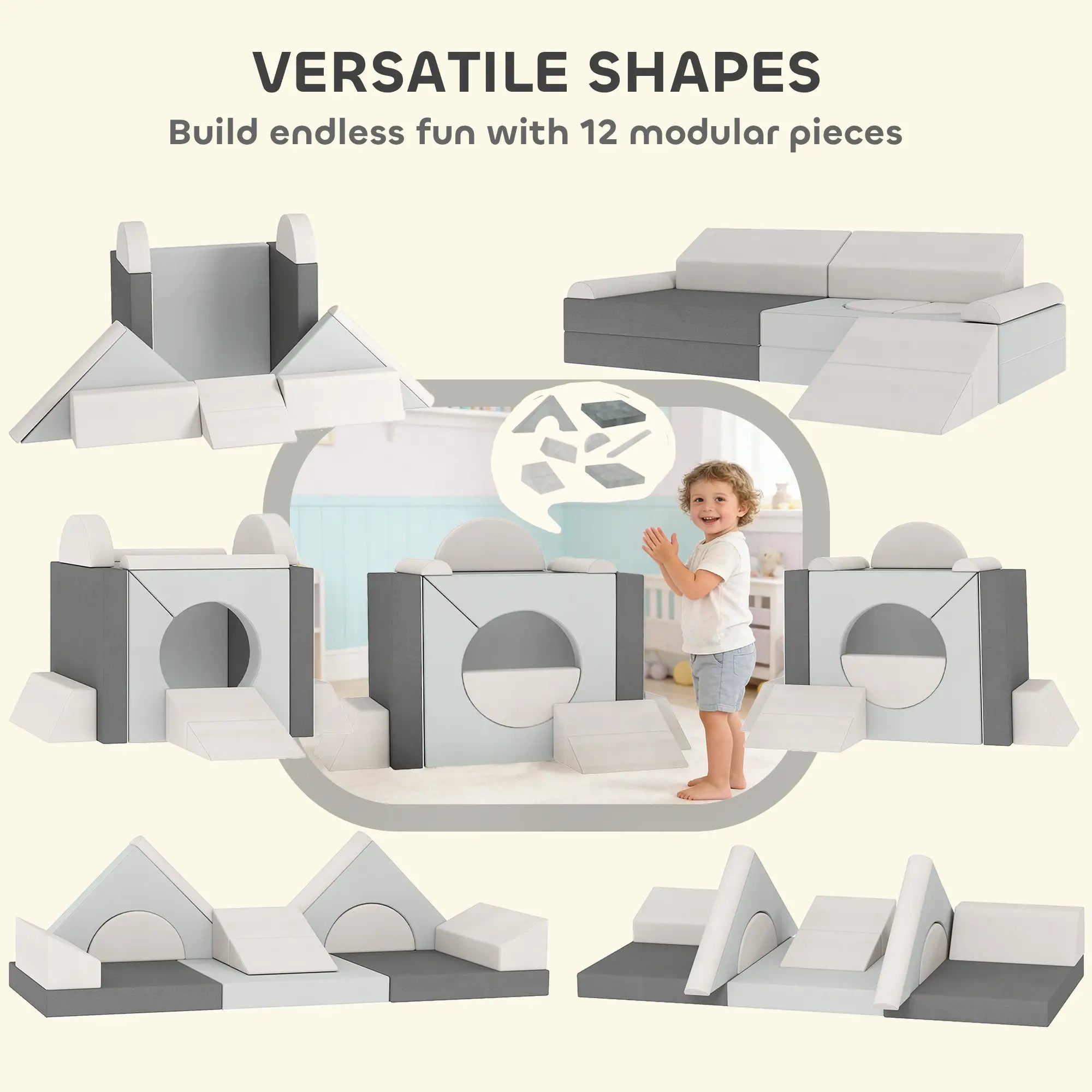 12 PCS Modular Kids Play Couch, Toddler Sectional Sofa, Grey Kids Gym & Playmats at Gallery Canada