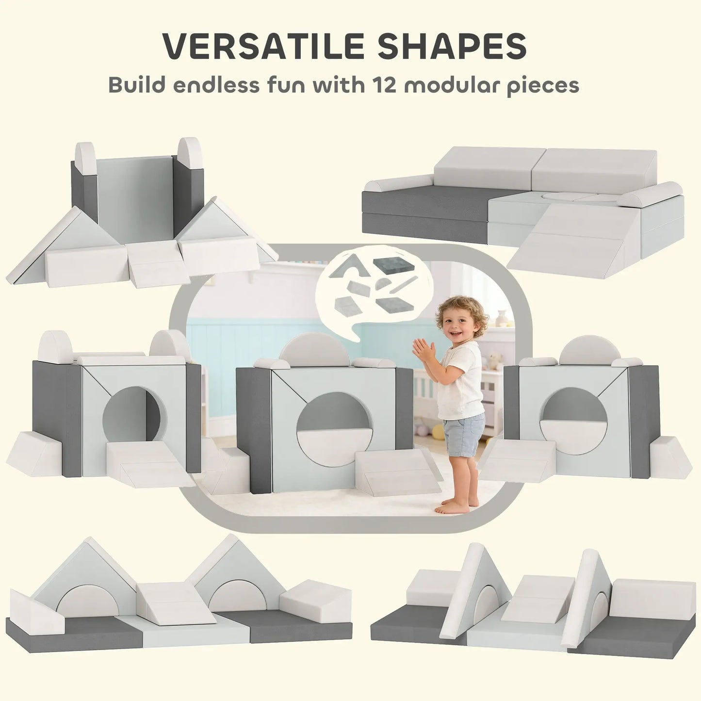 12 PCS Modular Kids Play Couch, Toddler Sectional Sofa, Grey Kids Gym & Playmats at Gallery Canada