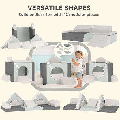 12 PCS Modular Kids Play Couch, Toddler Sectional Sofa, Grey Kids Gym & Playmats at Gallery Canada
