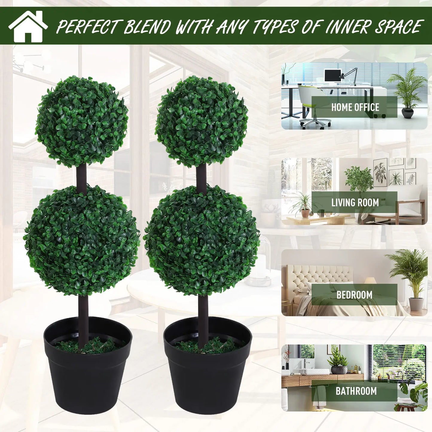 2 Ball Topiary Tree in Pot, Artificial Plant, Home Office Decor, Dark Green Artificial Trees at Gallery Canada
