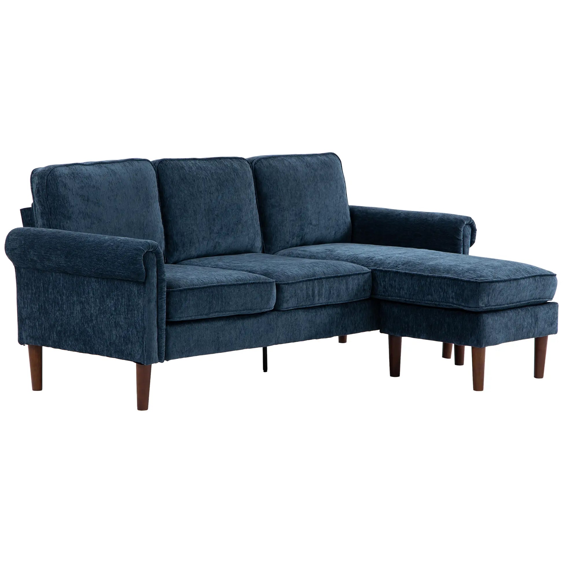 L Shape Sofa, Modern Sectional Couch, Changeable Chaise, Wooden Legs, Dark Blue 3-Seater Sofas at Gallery Canada