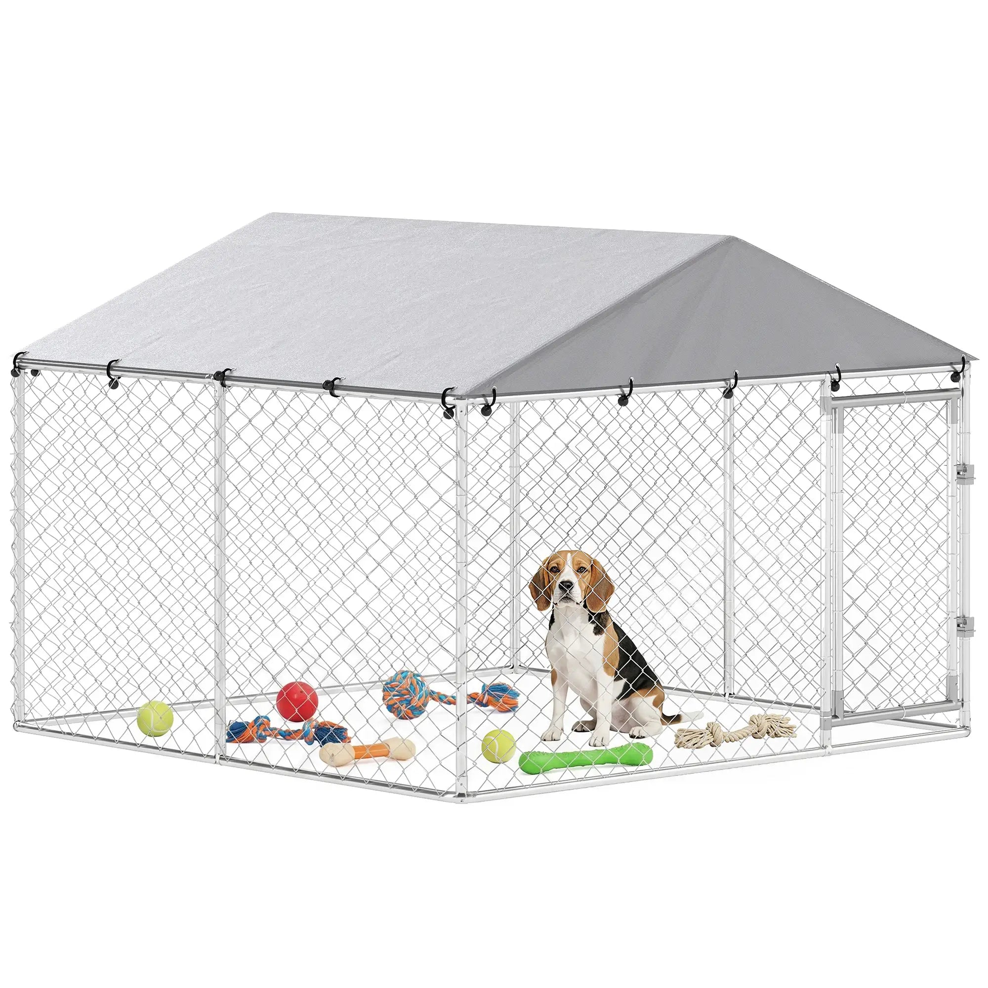 7.5 X 7.5 X 5.6 Ft Outdoor Dog Kennel, Galvanized Steel, Silver, Silver Dog Kennels at Gallery Canada