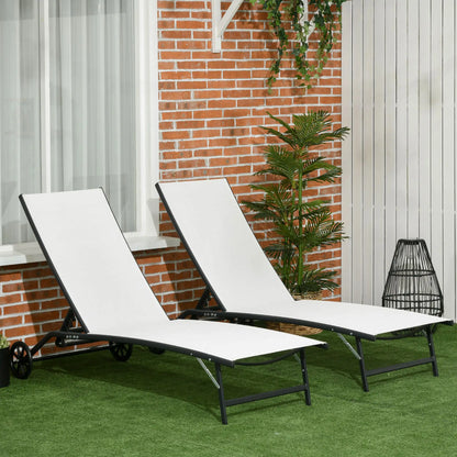 2PCs Lounge Chairs with Wheels, 5-Level Adjustable Backrest, White, White Lounger Chairs at Gallery Canada