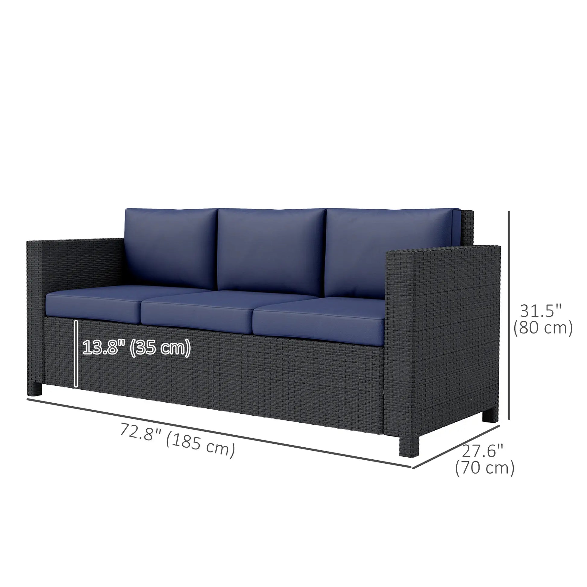 3 Seat Rattan Wicker Sofa, Outdoor Patio Furniture, Navy Blue Patio Furniture Sets at Gallery Canada