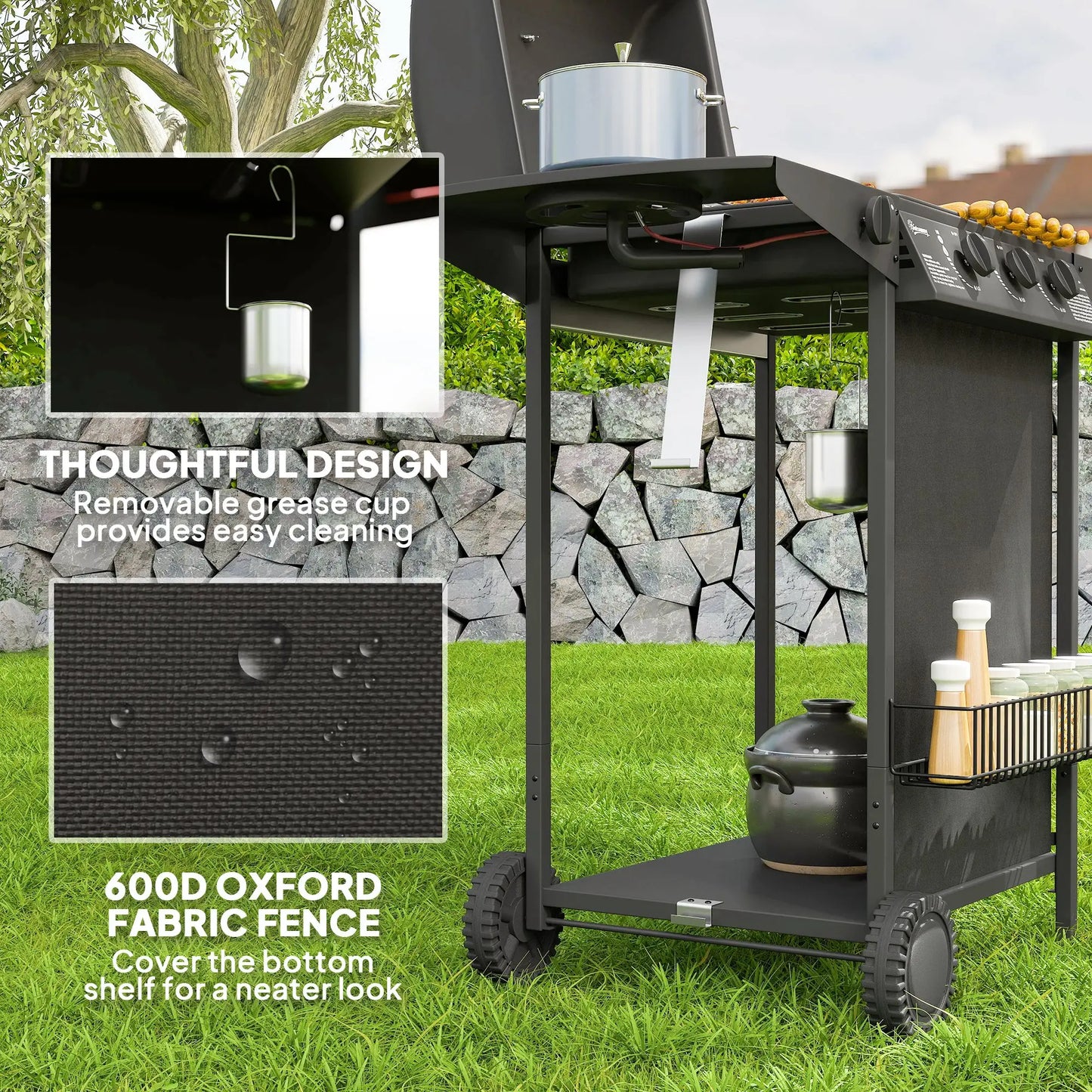 3+1 Burner Propane Gas BBQ Grill, Portable With Side Burner, Thermometer, Black Propane Gas Grills at Gallery Canada