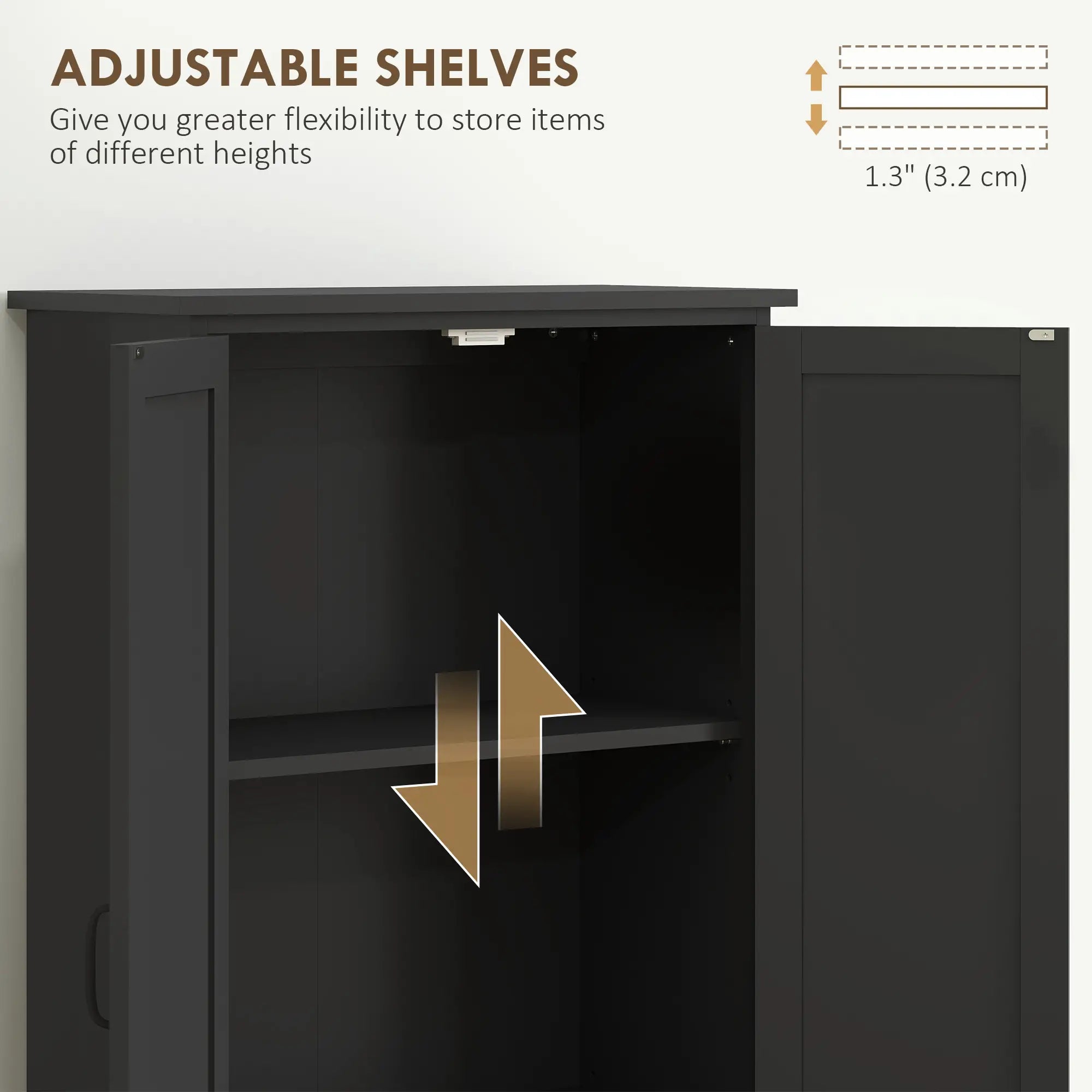 60 Inch 4-Door Storage Cabinet, Adjustable Shelves, Black Kitchen Pantry Cabinets at Gallery Canada