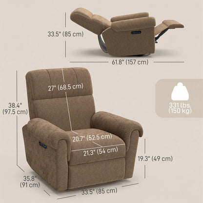 Power Recliner Chair, Fabric Upholstered, USB Ports, Swivel Rocking, Footrest Sofas & Reclining Chairs at Gallery Canada