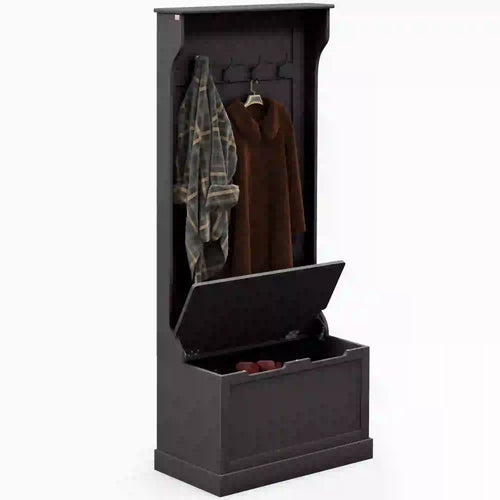 3-In-1 Hall Tree, Coat Rack, Shoe Storage, Bench Seat, Black