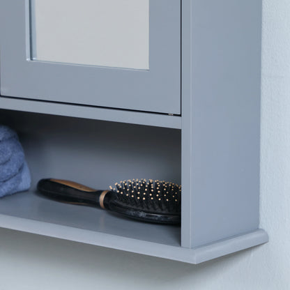 Wall-Mounted Medicine Cabinet, Double Doors, Open Shelf, Adjustable, Grey Mirror Medicine Cabinets at Gallery Canada