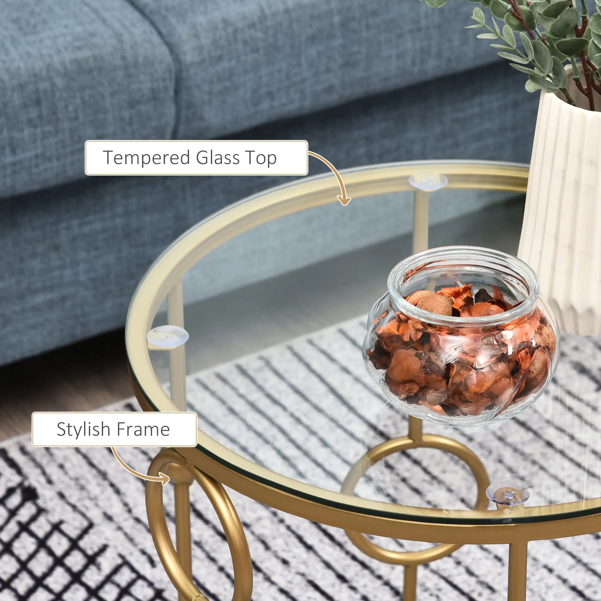 Round Coffee Tables Set of 2, Tempered Glass Top, Steel Frame, Gold Coffee Tables at Gallery Canada