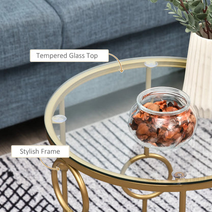 Round Coffee Tables Set of 2, Tempered Glass Top, Steel Frame, Gold Coffee Tables at Gallery Canada