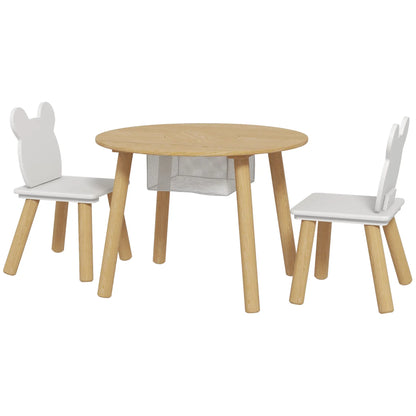 Kids Table and Chair Set, 3 Pieces, Bear-Shaped Chairs, Mesh Bag Kids Table Sets White, Natural Wood Finish at Gallery Canada