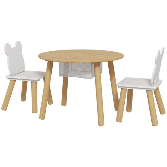 Kids Table and Chair Set, 3 Pieces, Bear-Shaped Chairs, Mesh Bag Kids Table Sets White, Natural Wood Finish at Gallery Canada