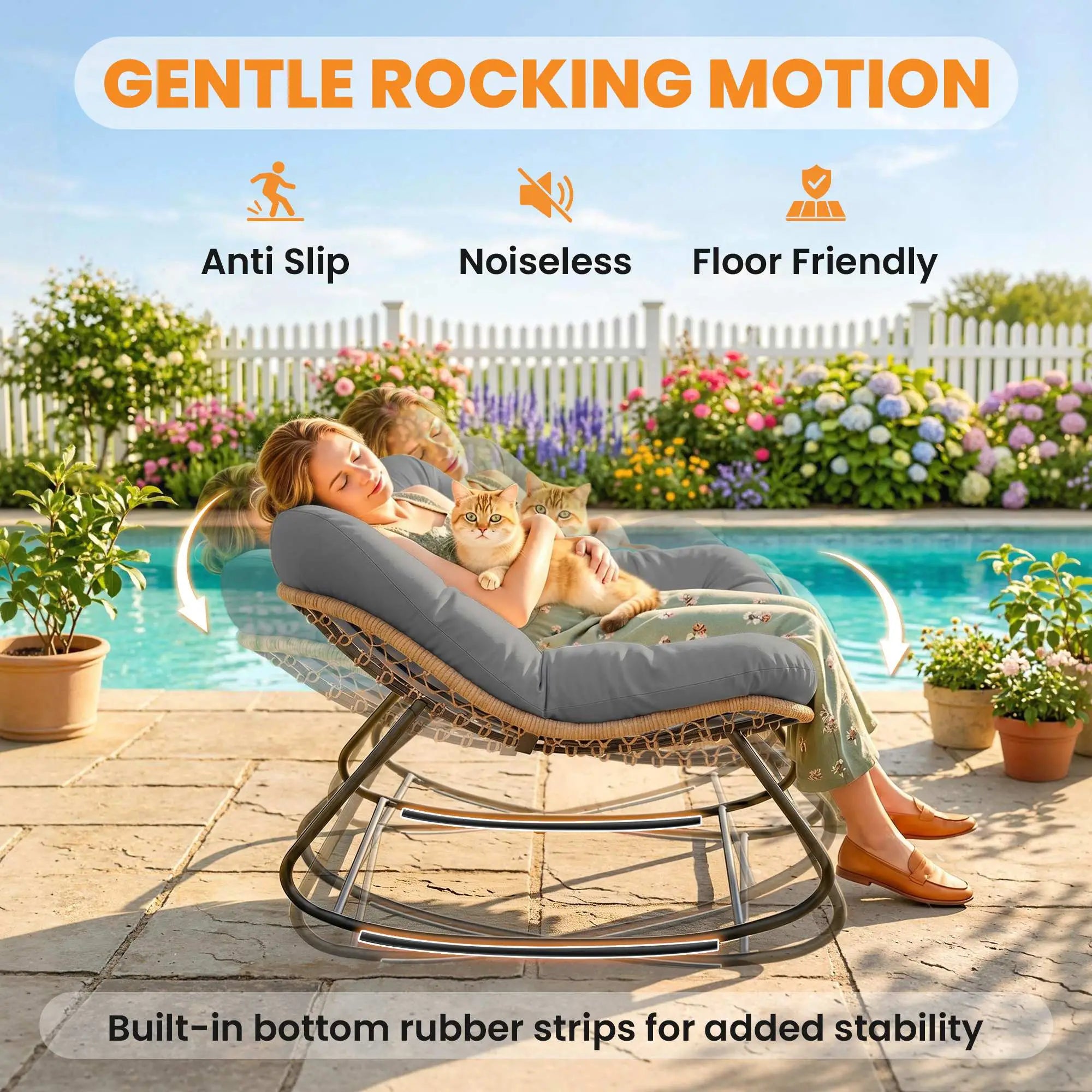 Papasan Rocking Chair, Oversized With Cushion, Grey Outdoor Rocking Chairs at Gallery Canada