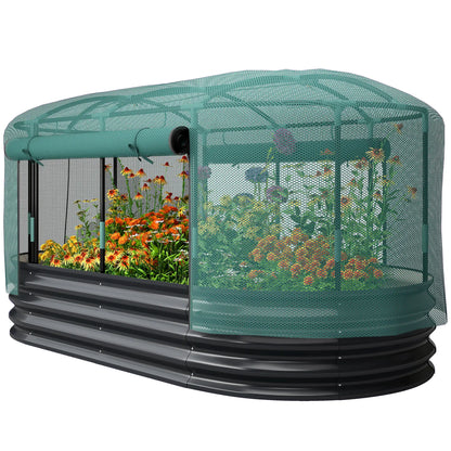 6' x 3' Galvanized Raised Garden Bed, Crop Cage Net Cover, Watering System, Dark Grey Raised Garden Beds Green, Dark Grey at Gallery Canada
