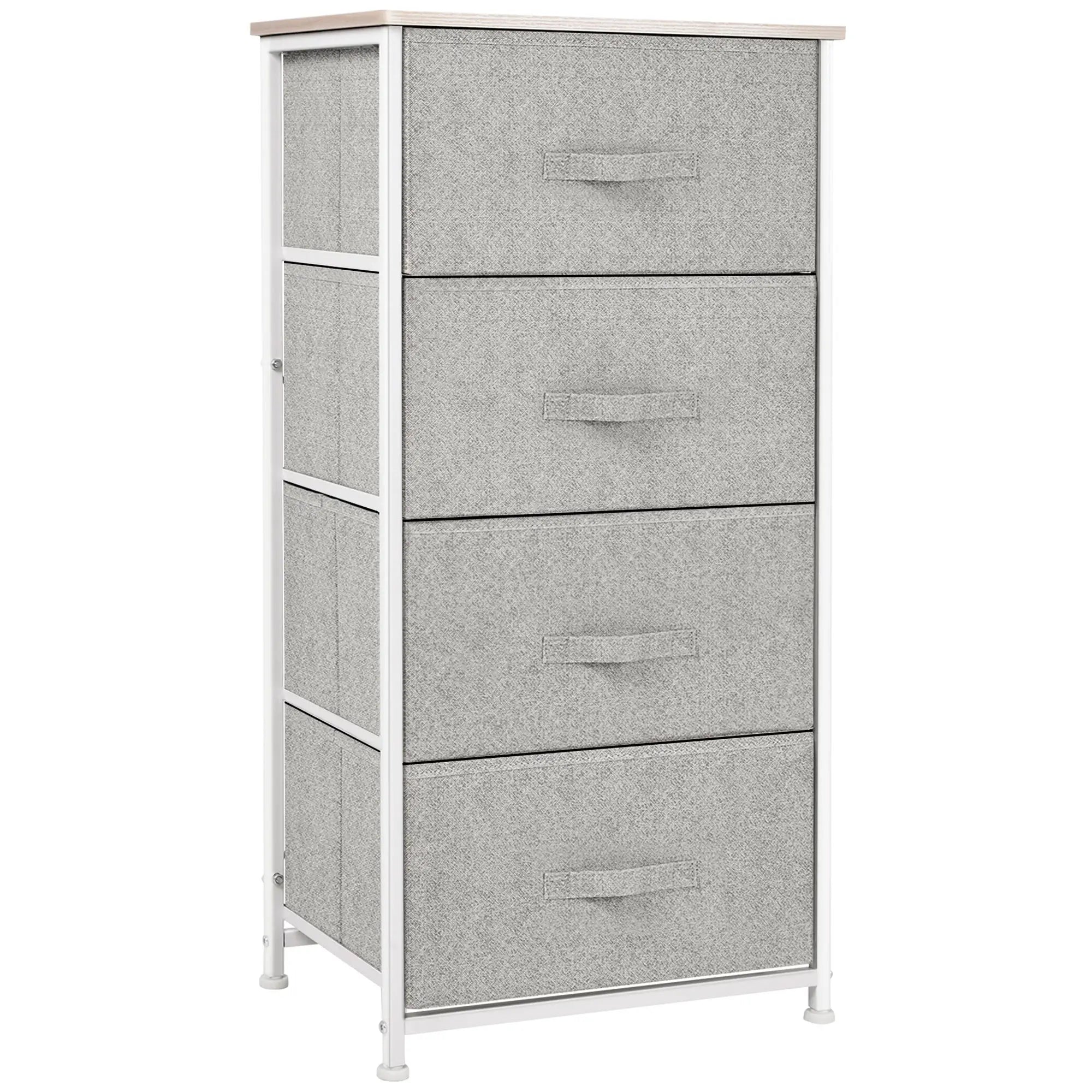 Linen Drawer Cabinet, 4 Removable Drawers, Adjustable Feet, White Storage Cabinets Light Grey Drawers,White Frame, Natural Wood Color Top at Gallery Canada