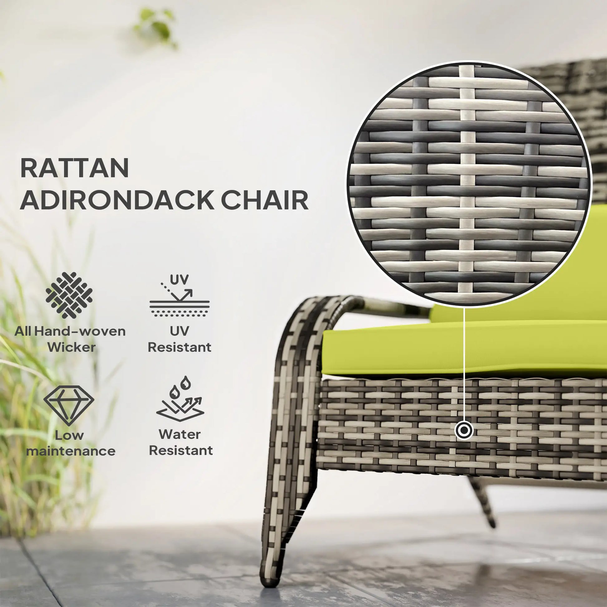 Patio Wicker Adirondack Chair, Outdoor PE Rattan, w/ Cushions, Green Patio Chairs at Gallery Canada