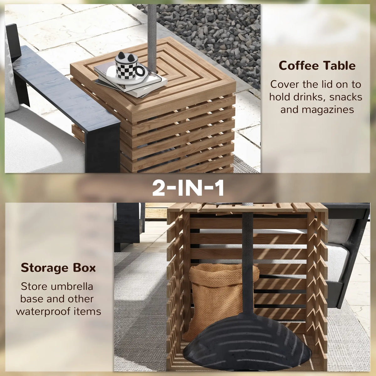 2-In-1 Outdoor Umbrella Base Storage Box Patio Side Table, Brown Patio Storage Boxes at Gallery Canada