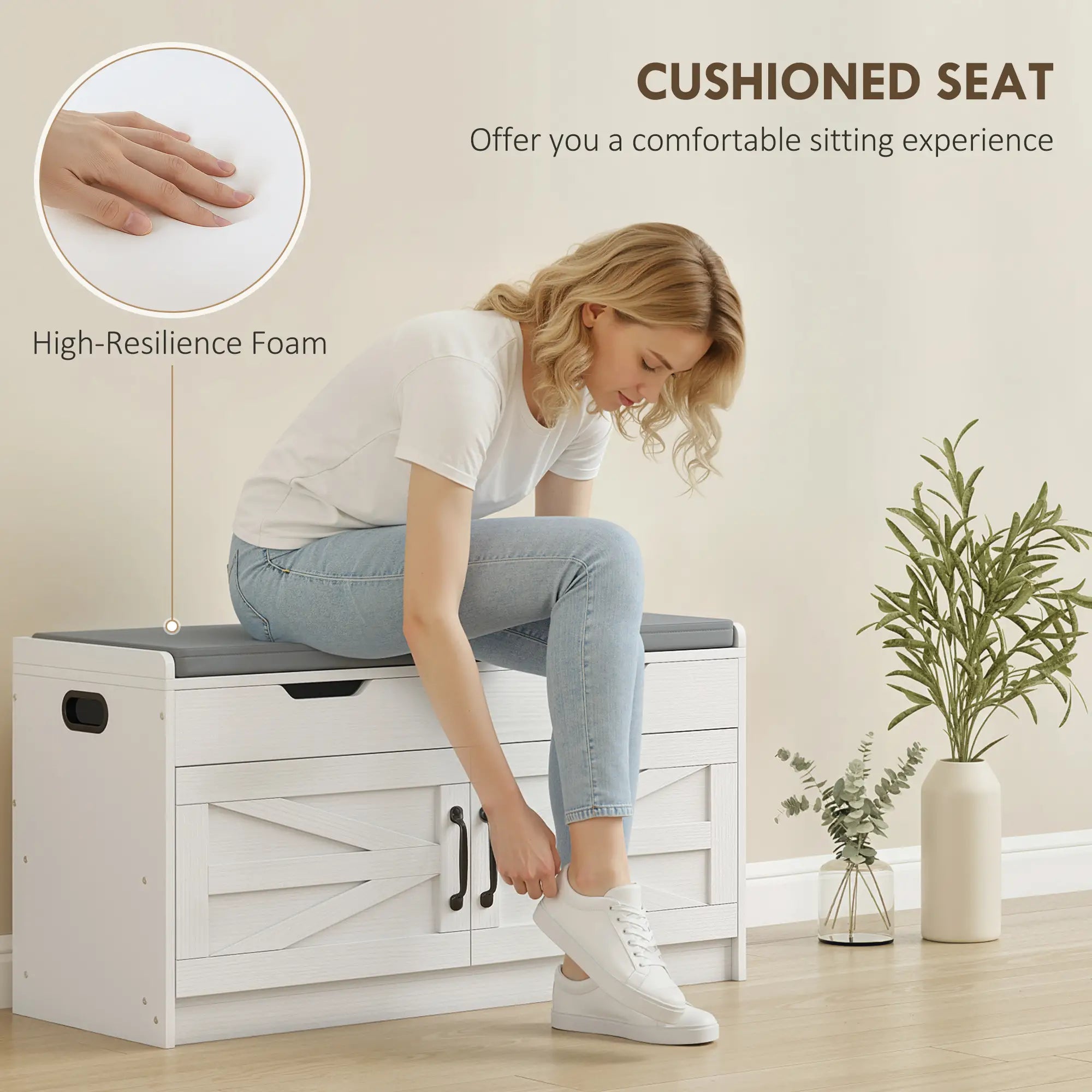 Shoe Storage Bench, 2-Tier Cabinet, Flip-Top, Padded Cushion, White Shoe Storage Cabinets & Racks at Gallery Canada