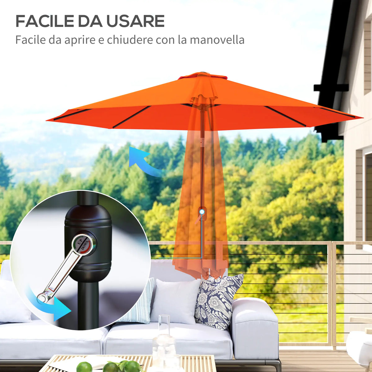 Parasol de marché rond 10' x 8', parasol de patio avec inclinaison à manivelle, orange
