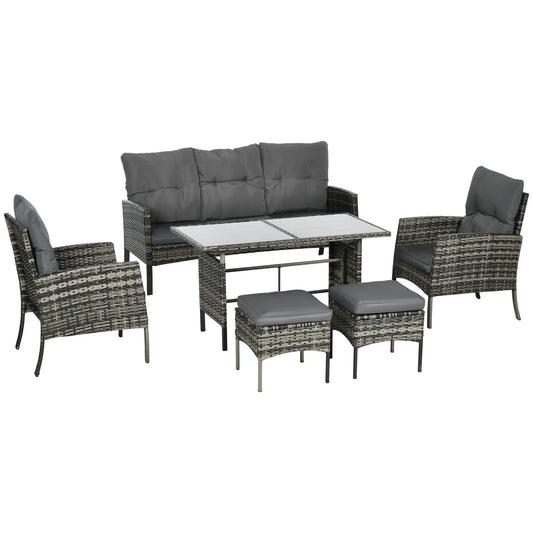 6-Piece Patio Set, Chairs, Ottomans, Sofa, Glass Table, Grey Patio Furniture Sets Grey Rattan, Grey Cushion at Gallery Canada