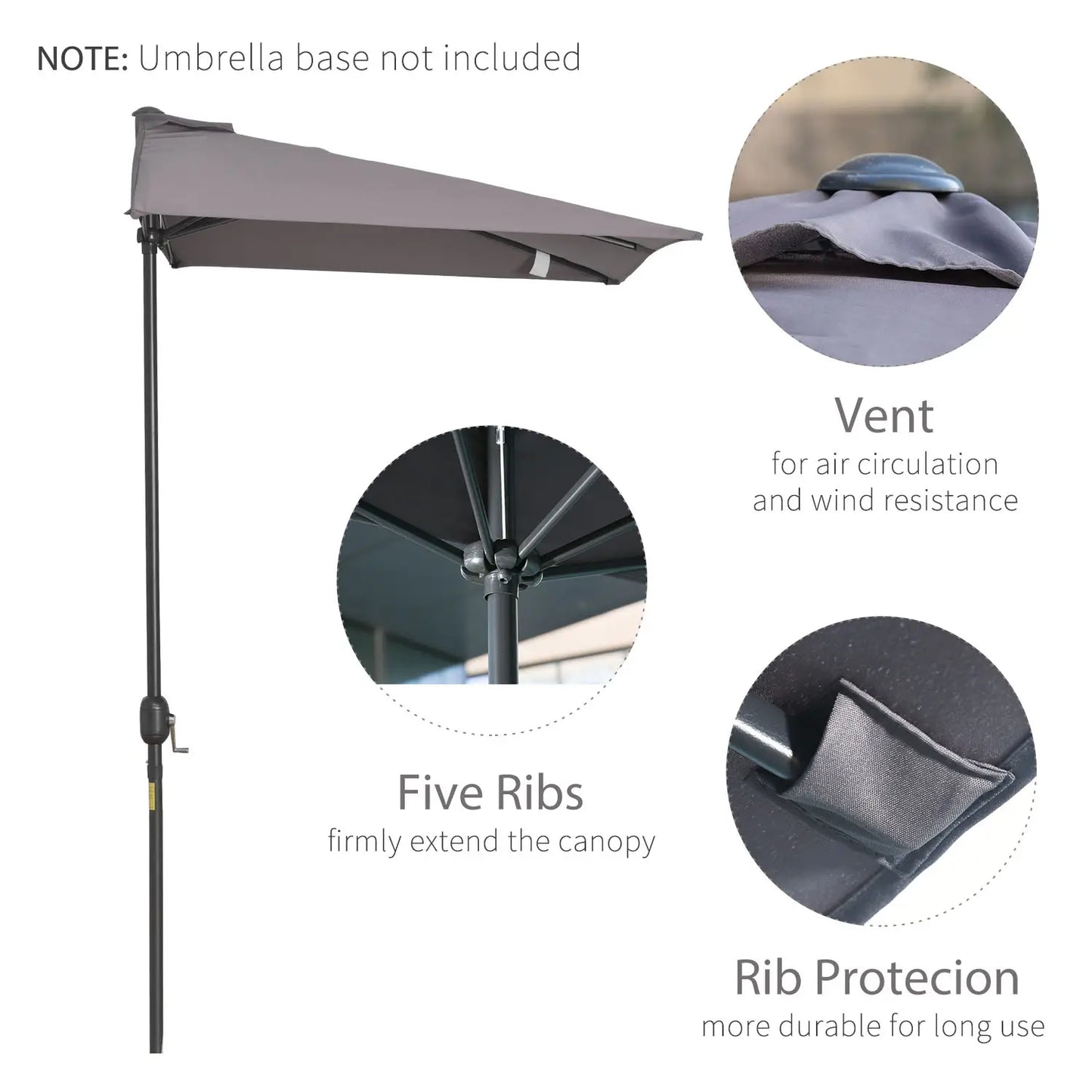 8ft Half Round Umbrella, Outdoor Patio Sun Shade, 5 Ribs Sun Umbrellas at Gallery Canada