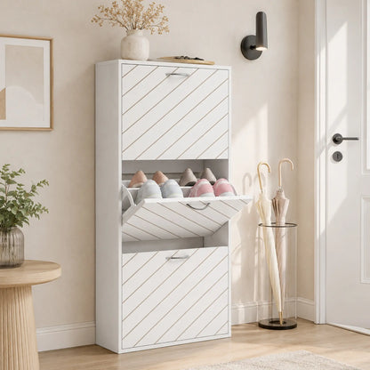 Meuble de rangement pour chaussures avec 3 tiroirs à rabat, blanc