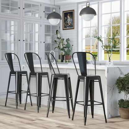 Set of 4 Bar Stools, Industrial Kitchen, Metal Frame, Black Bar Stools at Gallery Canada