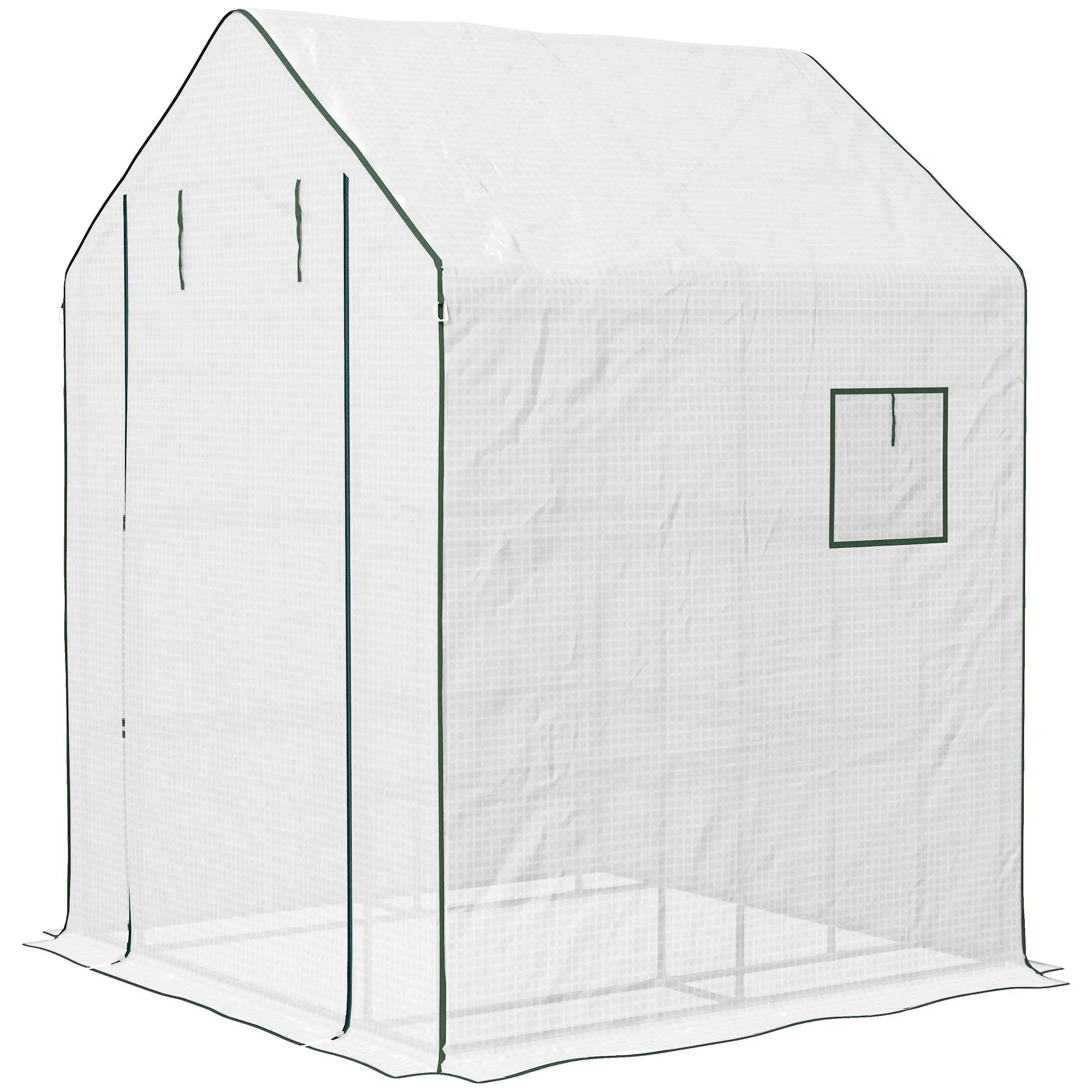 Portable Walk-In Greenhouse, 4.6' x 4.7', 2 Tier Shelves, White Walk In Greenhouses White, Dark Green at Gallery Canada