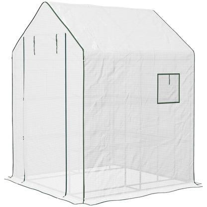 Portable Walk-In Greenhouse, 4.6' x 4.7', 2 Tier Shelves, White Walk In Greenhouses White, Dark Green at Gallery Canada