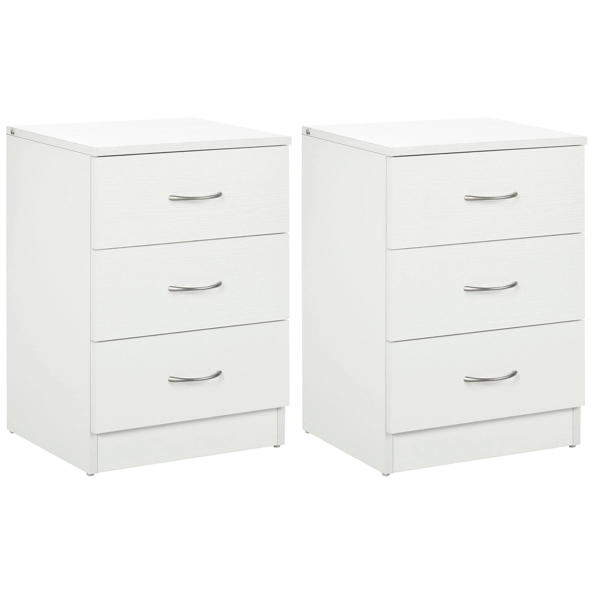 Modern Wood Nightstand, 3 Drawers, Anti-Tipping, Set of 2, White Bedside Tables White at Gallery Canada