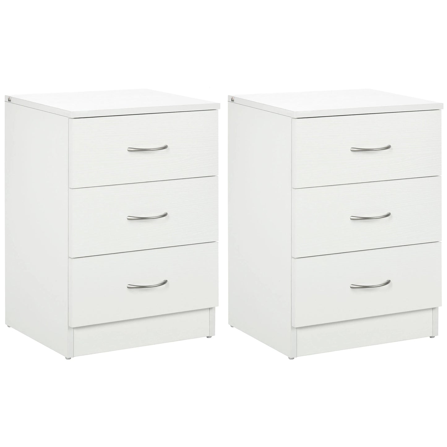 Modern Wood Nightstand, 3 Drawers, Anti-Tipping, Set of 2, White Bedside Tables White at Gallery Canada