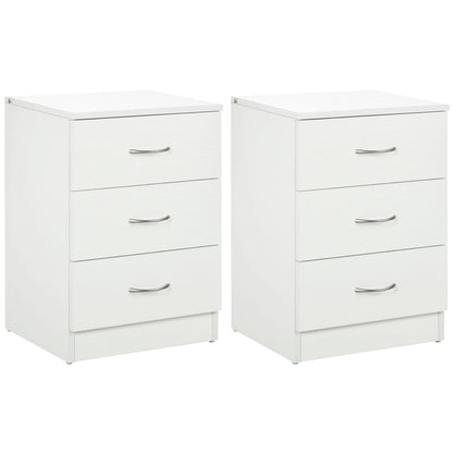 Modern Wood Nightstand, 3 Drawers, Anti-Tipping, Set of 2, White Bedside Tables White at Gallery Canada