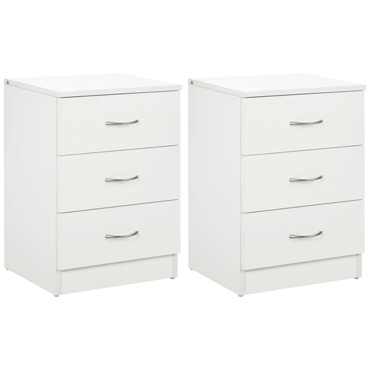 Modern Wood Nightstand, 3 Drawers, Anti-Tipping, Set of 2, White Bedside Tables White at Gallery Canada