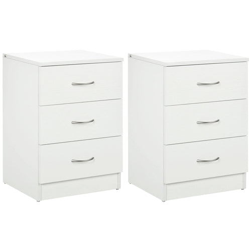 Modern Wood Nightstand, 3 Drawers, Anti-Tipping, Set of 2, White